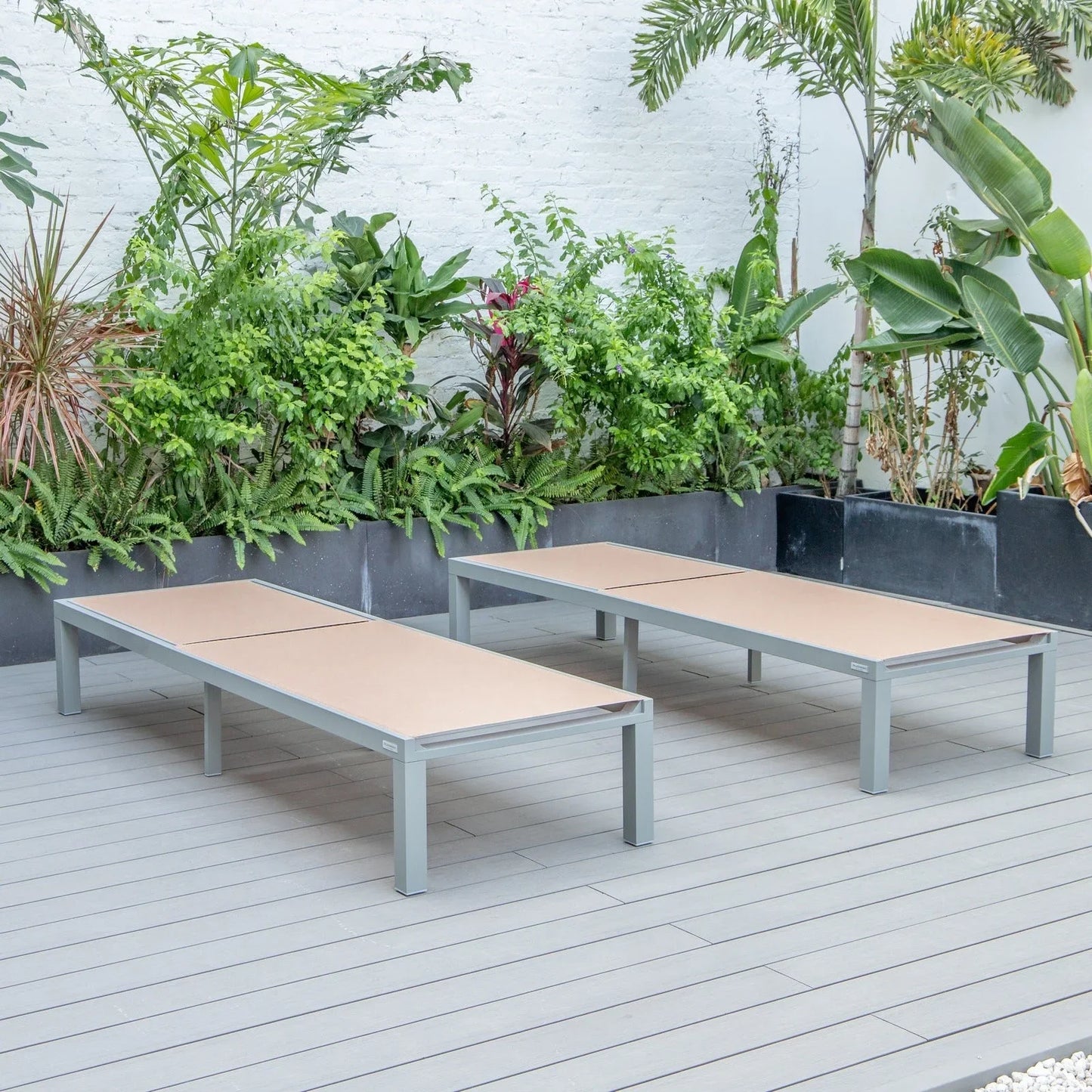 Marlin Patio Chaise Lounge Chair with Grey Aluminum Frame, Set of 2 - Elax Furniture