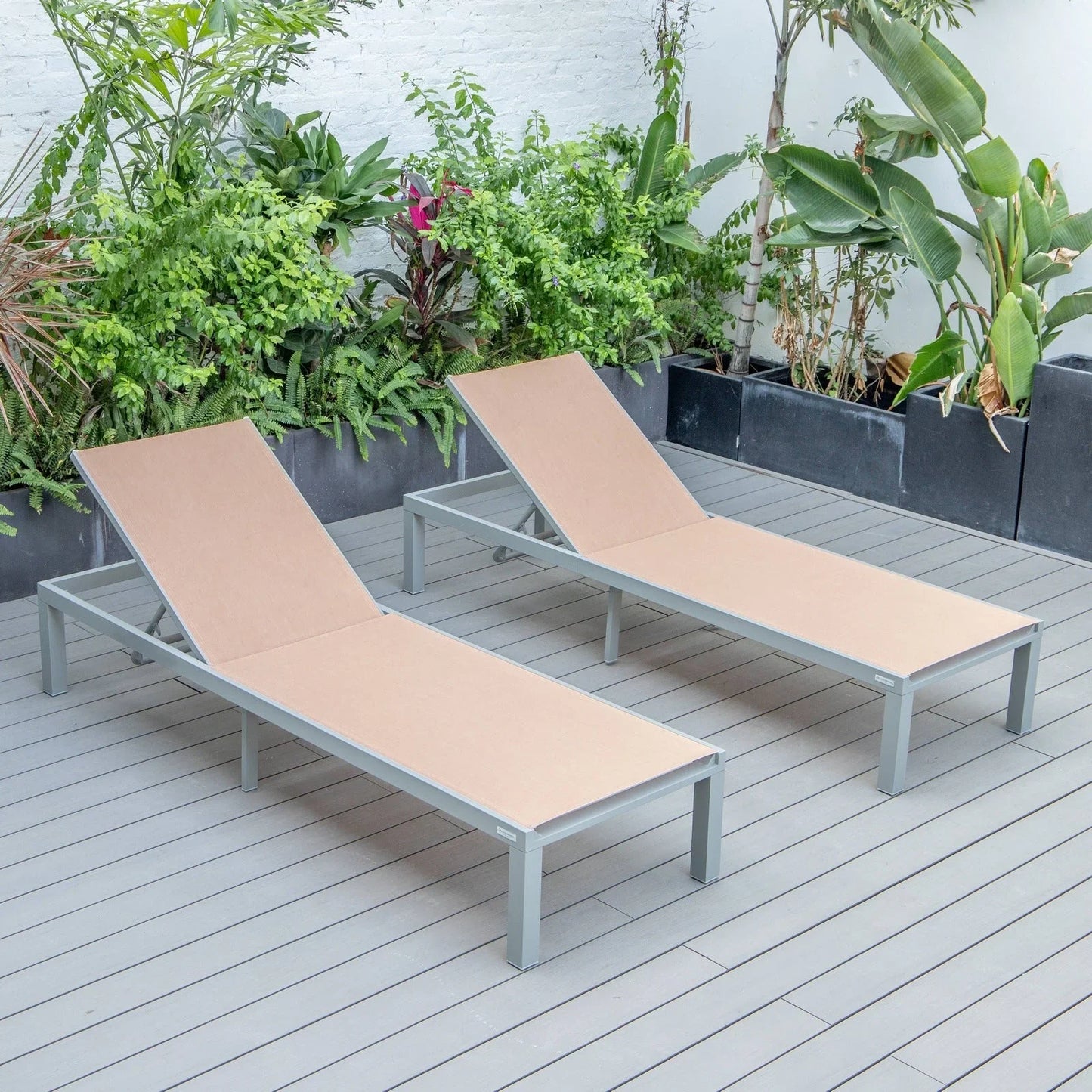 Marlin Patio Chaise Lounge Chair with Grey Aluminum Frame, Set of 2 - Elax Furniture