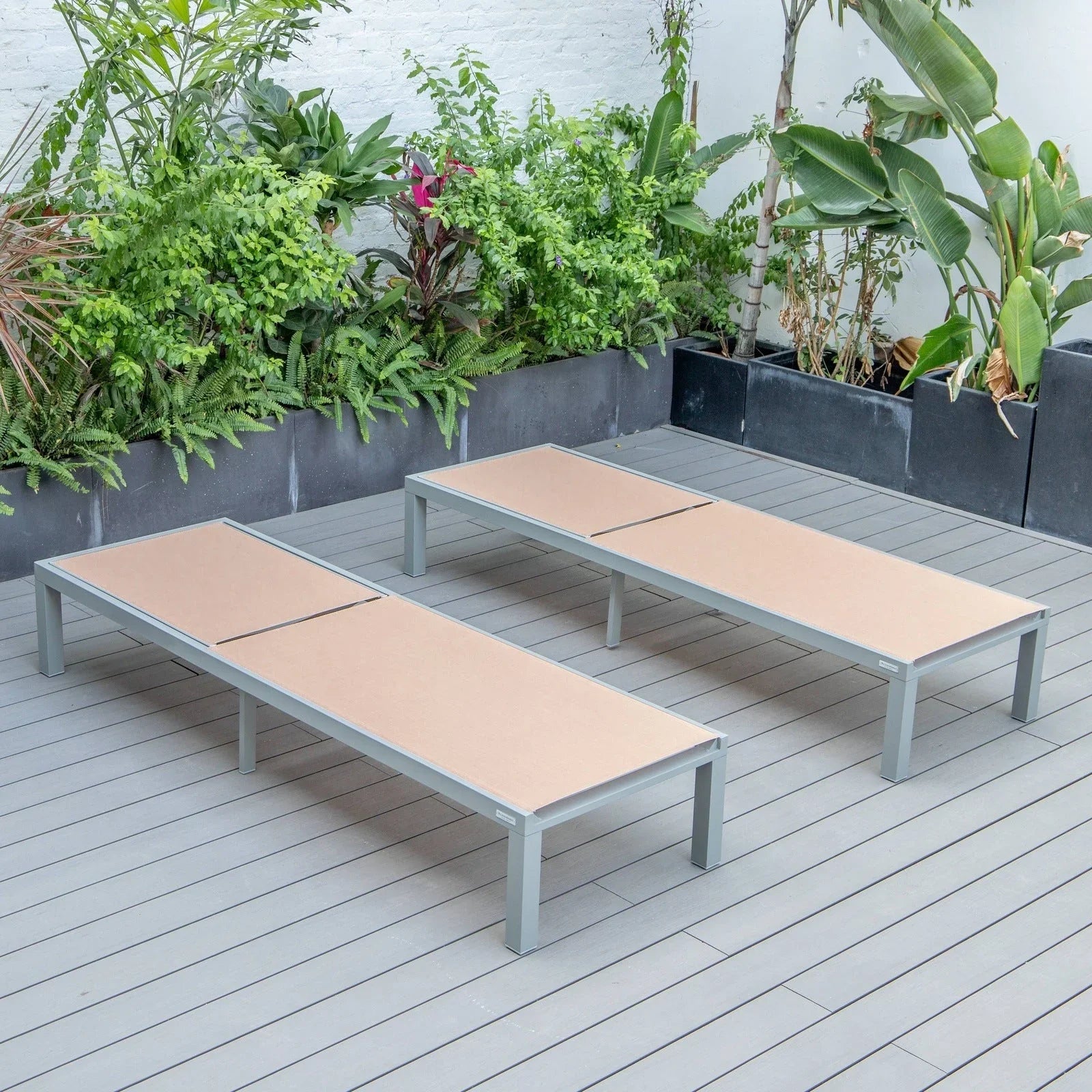 Marlin Patio Chaise Lounge Chair with Grey Aluminum Frame, Set of 2 - Elax Furniture