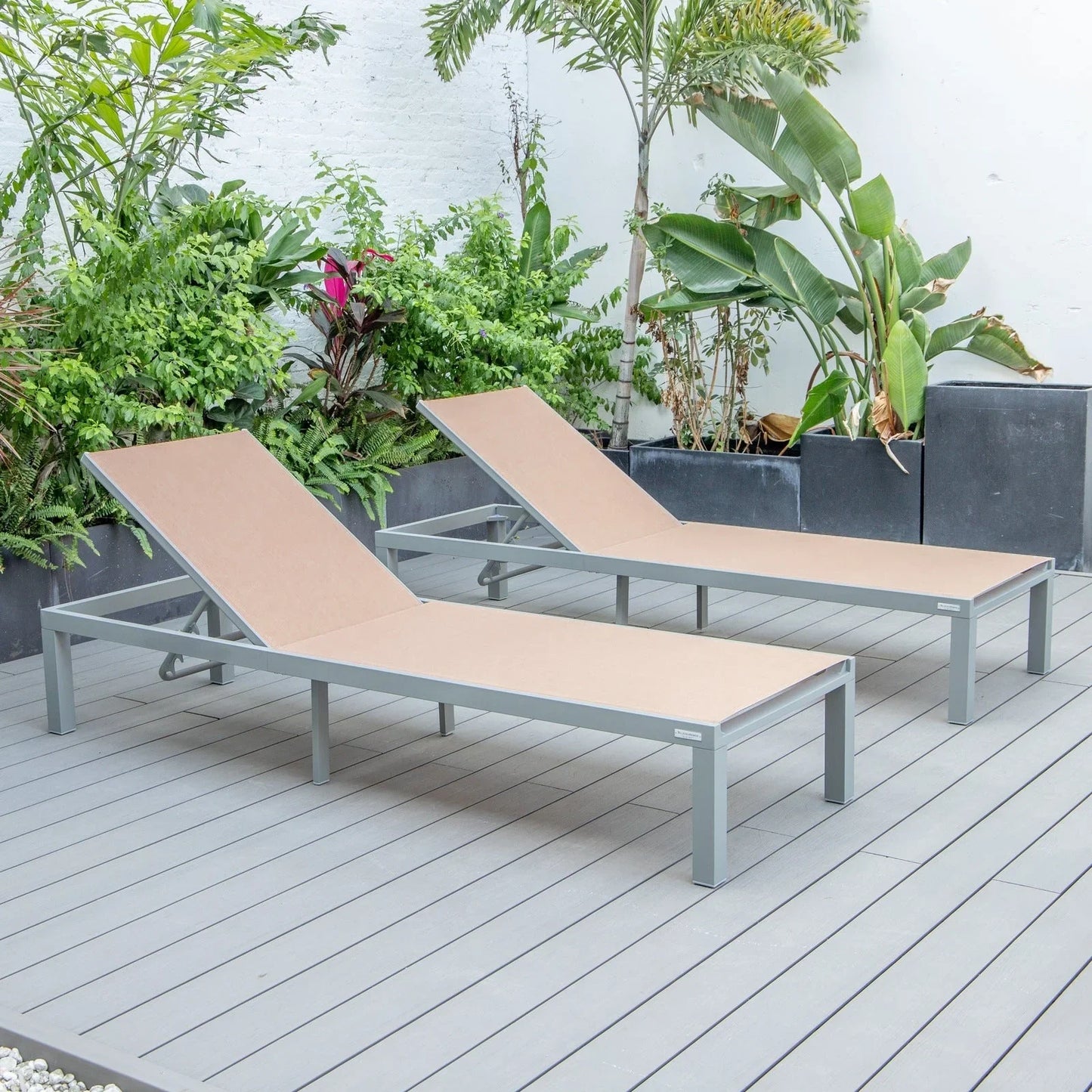 Marlin Patio Chaise Lounge Chair with Grey Aluminum Frame, Set of 2 - Elax Furniture
