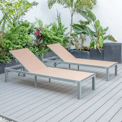 Marlin Patio Chaise Lounge Chair with Grey Aluminum Frame, Set of 2 - Elax Furniture