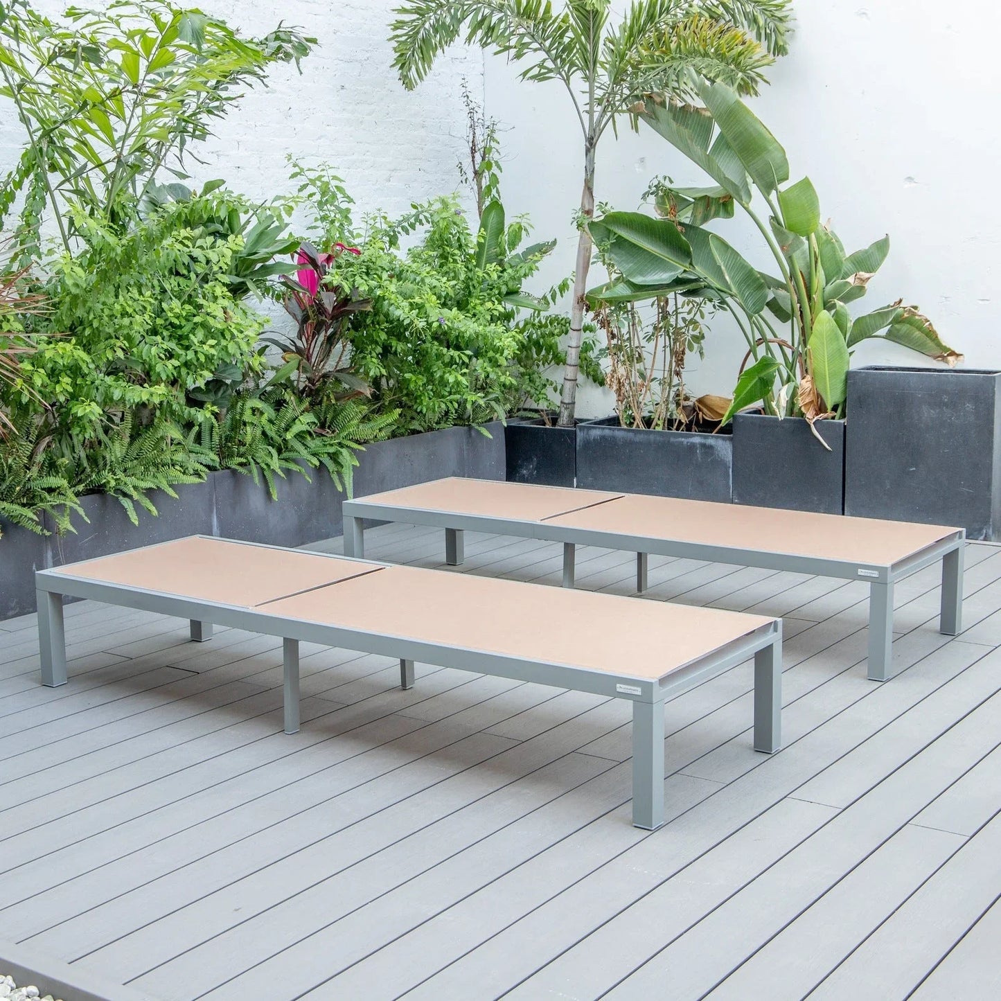 Marlin Patio Chaise Lounge Chair with Grey Aluminum Frame, Set of 2 - Elax Furniture