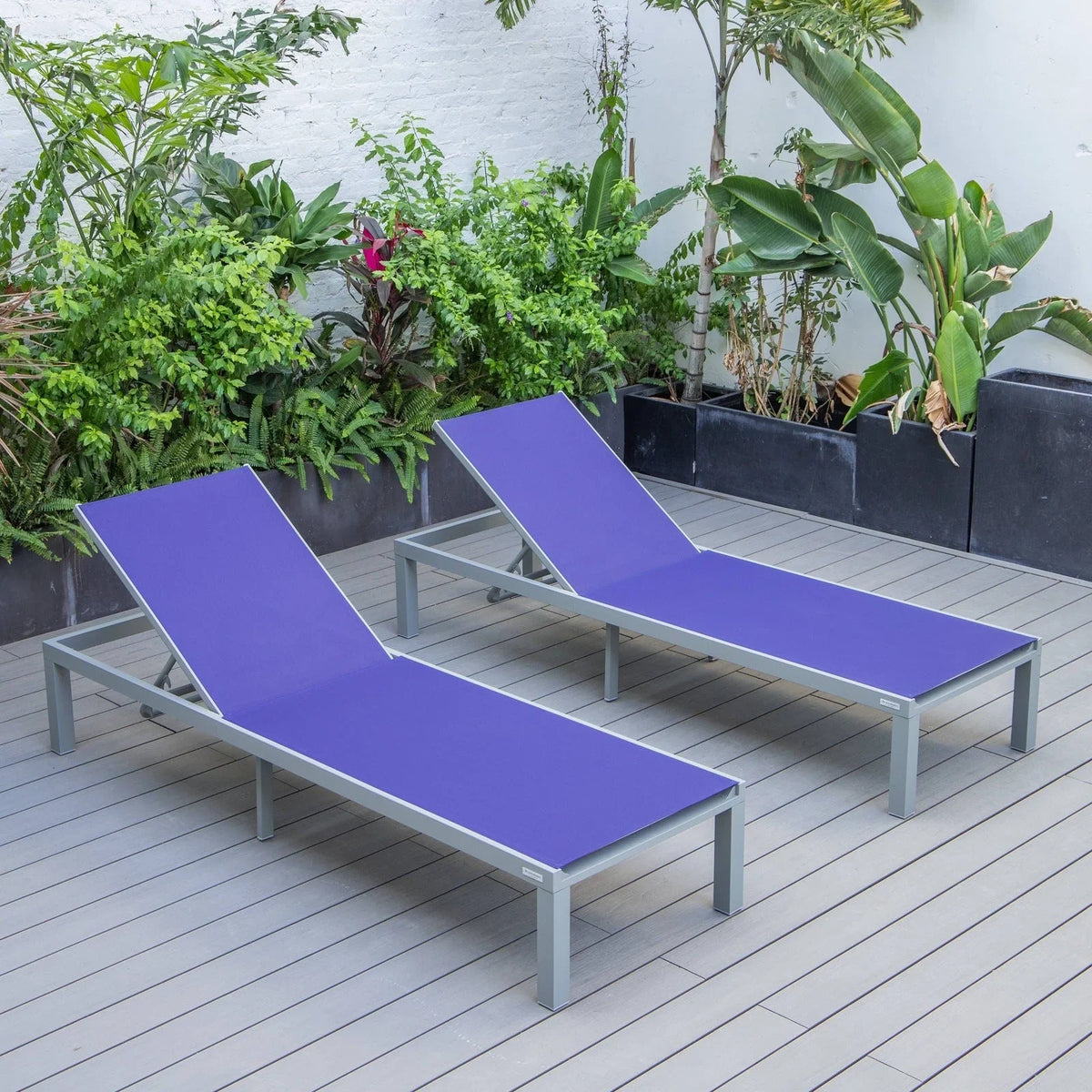 Marlin Patio Chaise Lounge Chair with Grey Aluminum Frame, Set of 2 - Elax Furniture