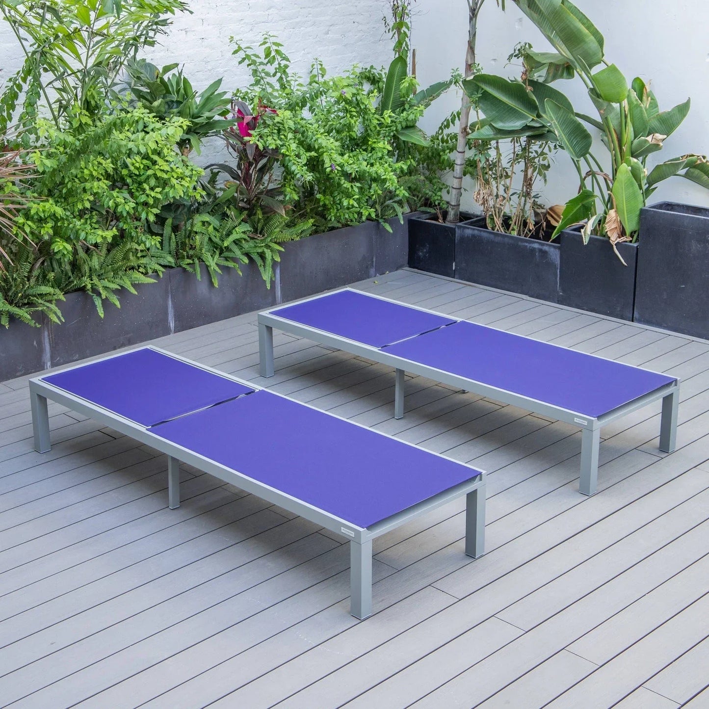 Marlin Patio Chaise Lounge Chair with Grey Aluminum Frame, Set of 2 - Elax Furniture