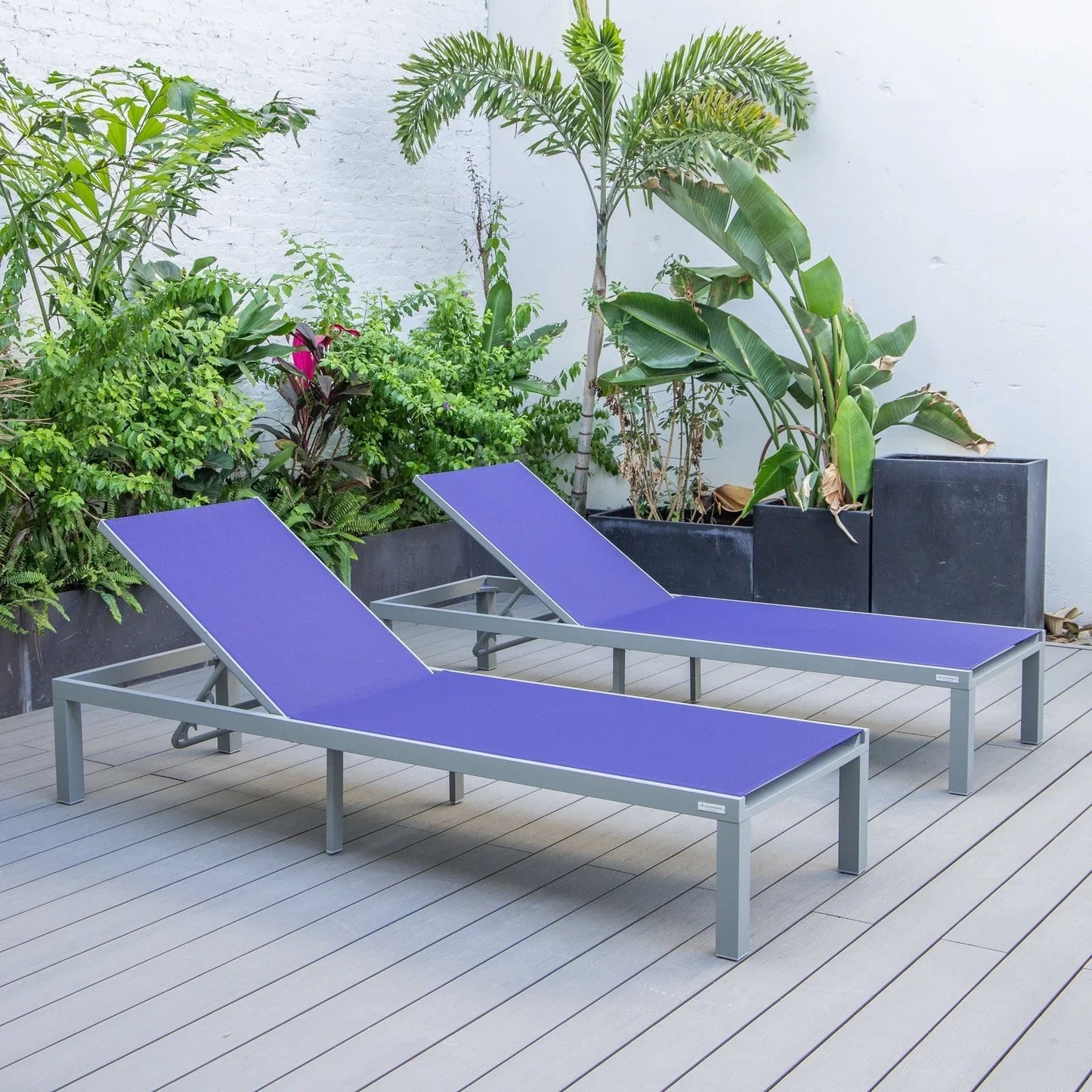 Marlin Patio Chaise Lounge Chair with Grey Aluminum Frame, Set of 2 - Elax Furniture