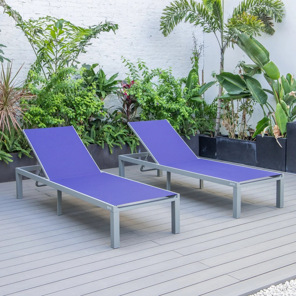 Marlin Patio Chaise Lounge Chair with Grey Aluminum Frame, Set of 2 - Elax Furniture