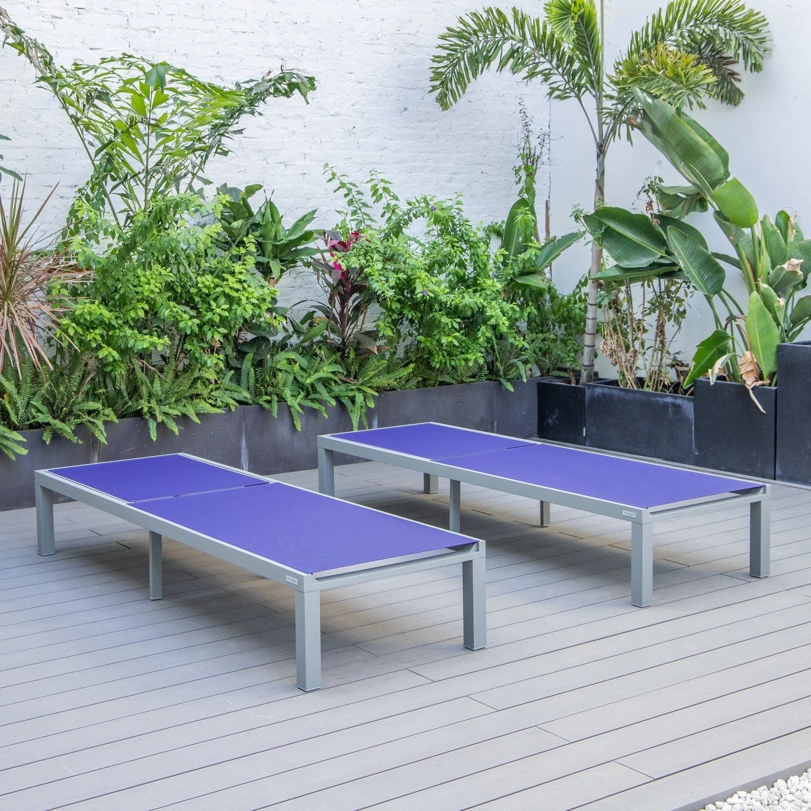 Marlin Patio Chaise Lounge Chair with Grey Aluminum Frame, Set of 2 - Elax Furniture