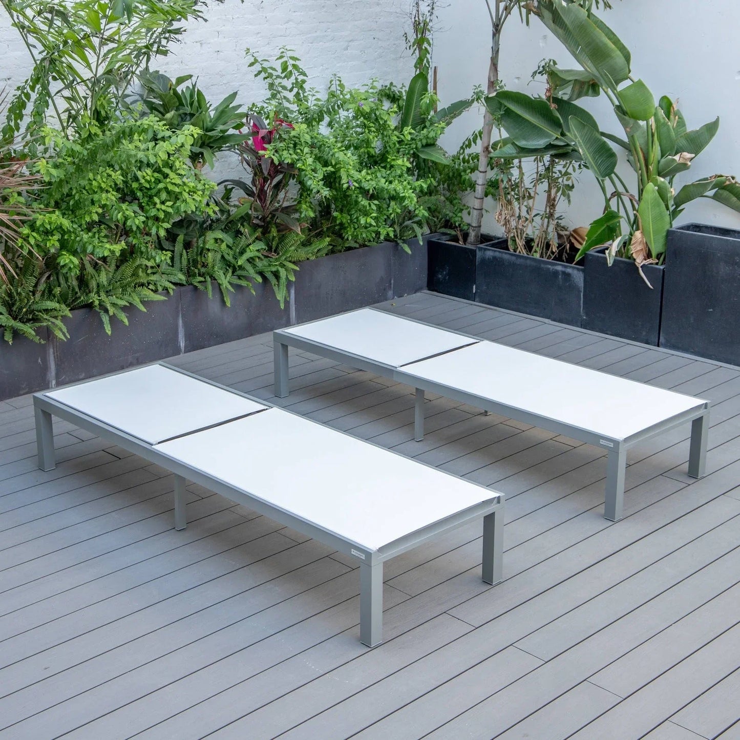 Marlin Patio Chaise Lounge Chair with Grey Aluminum Frame, Set of 2 - Elax Furniture