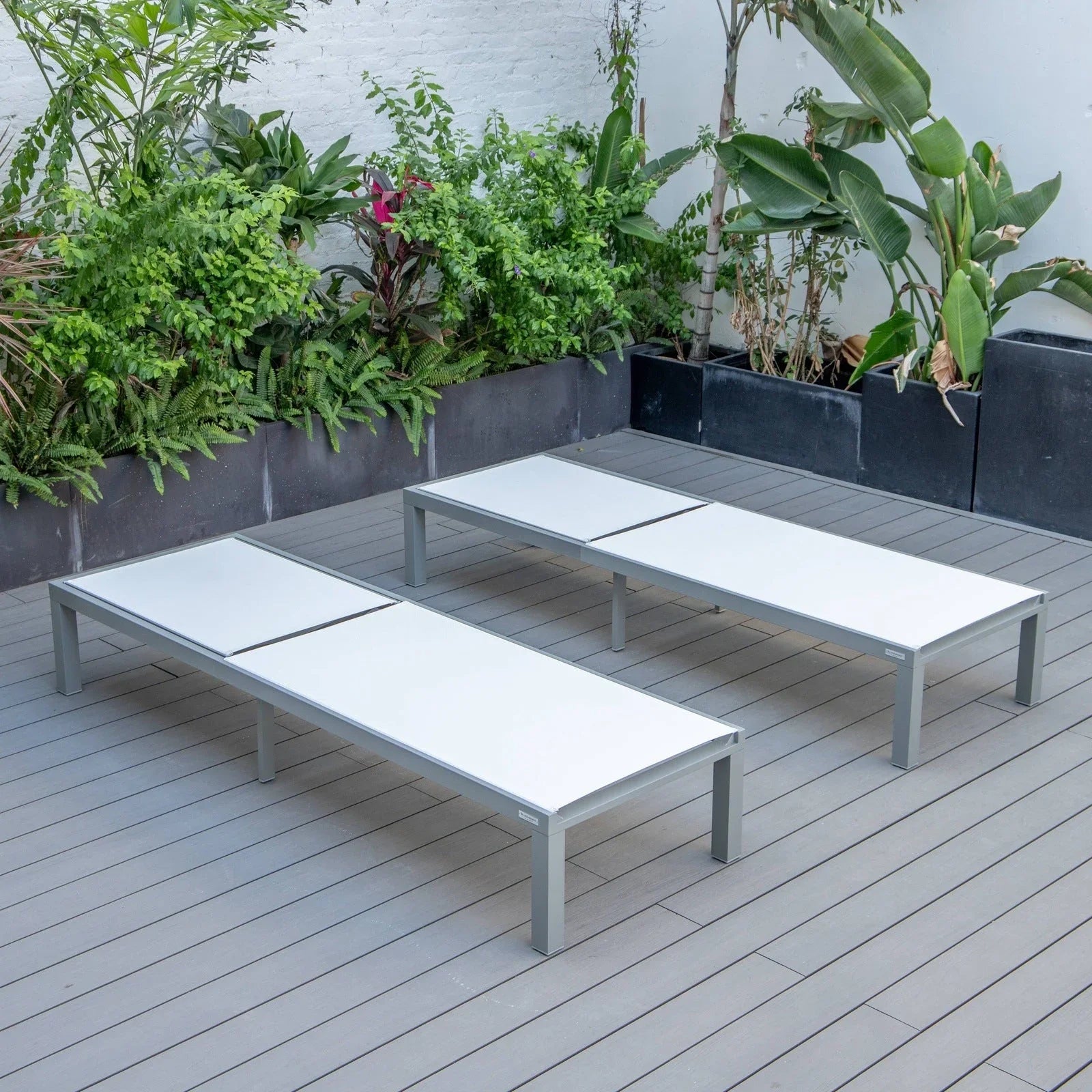 Marlin Patio Chaise Lounge Chair with Grey Aluminum Frame, Set of 2 - Elax Furniture