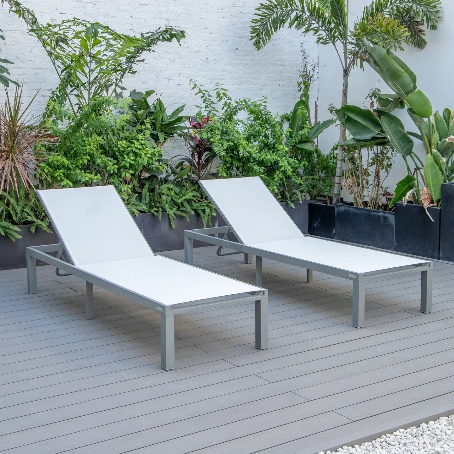 Marlin Patio Chaise Lounge Chair with Grey Aluminum Frame, Set of 2 - Elax Furniture