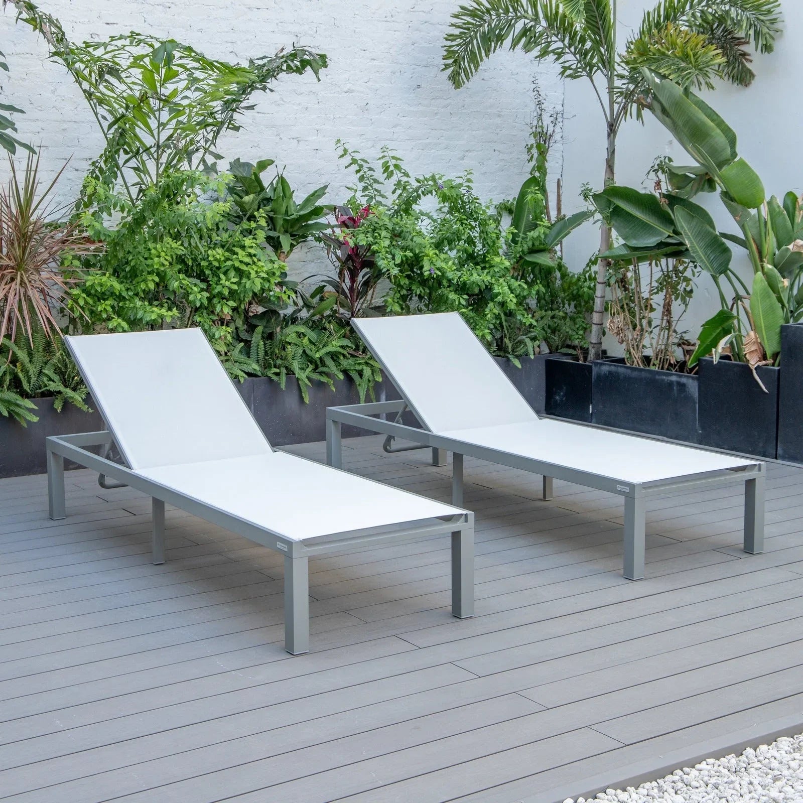 Marlin Patio Chaise Lounge Chair with Grey Aluminum Frame, Set of 2 - Elax Furniture