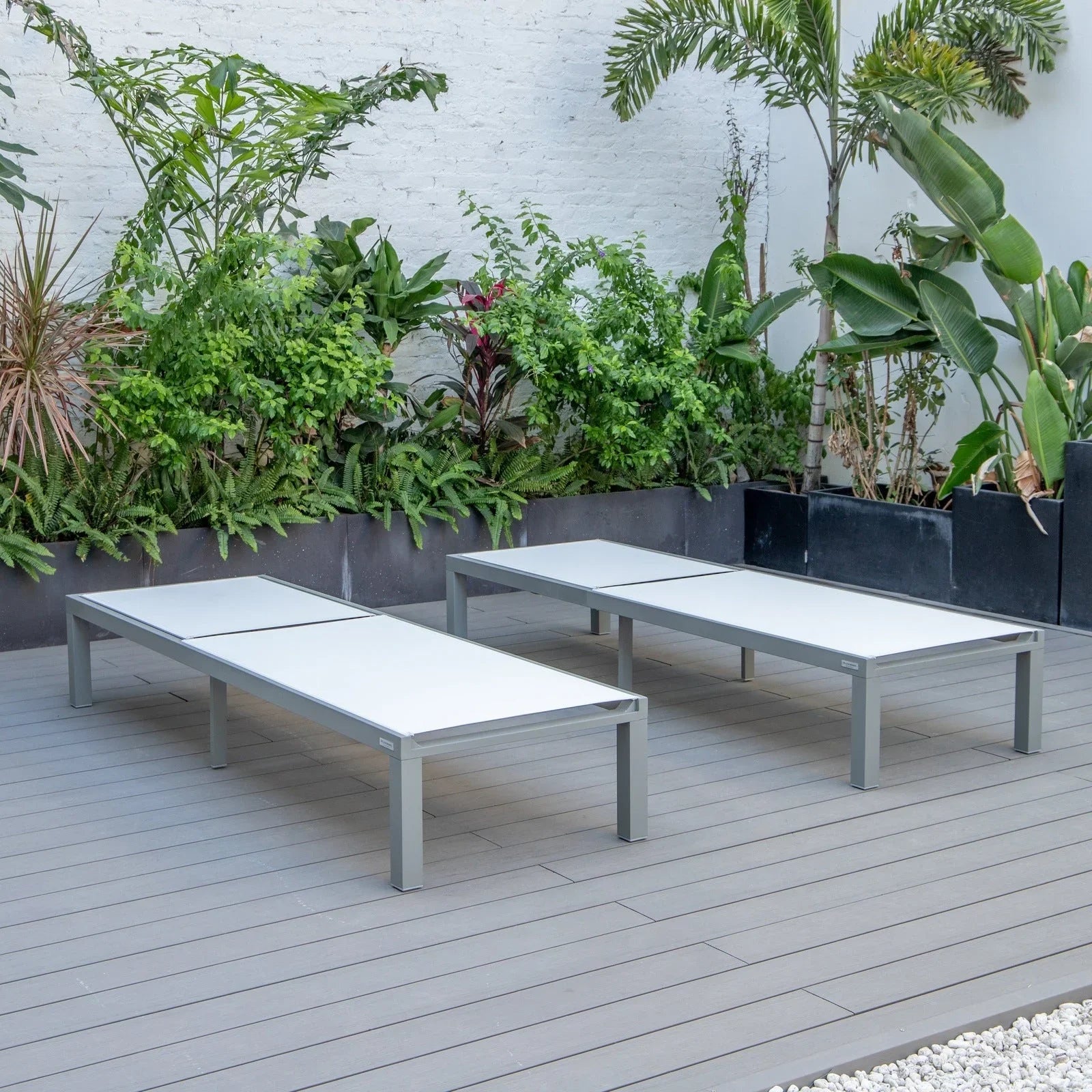 Marlin Patio Chaise Lounge Chair with Grey Aluminum Frame, Set of 2 - Elax Furniture