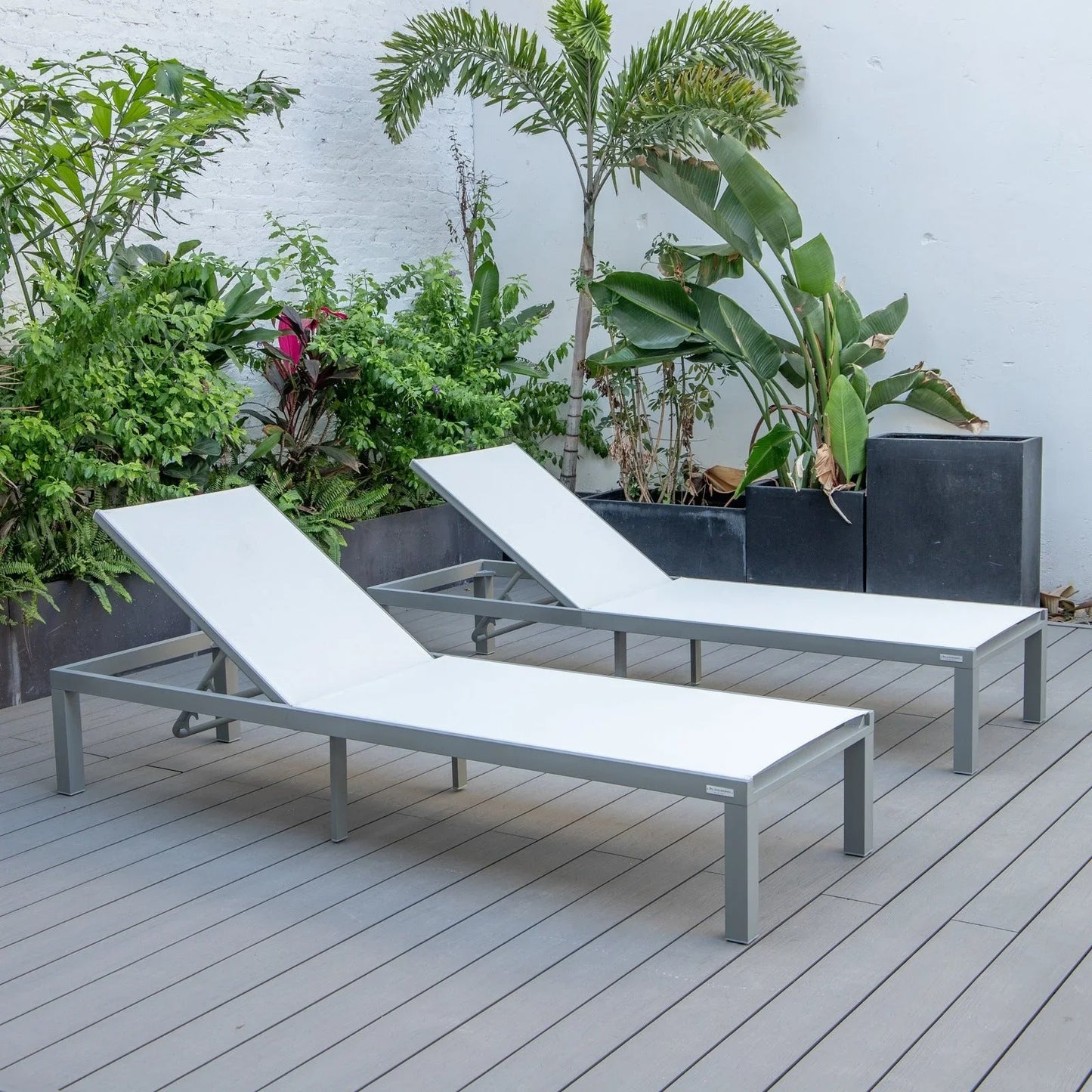 Marlin Patio Chaise Lounge Chair with Grey Aluminum Frame, Set of 2 - Elax Furniture