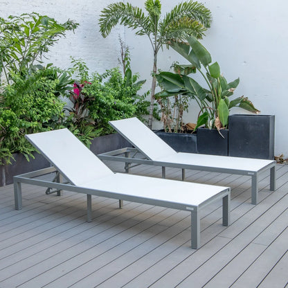 Marlin Patio Chaise Lounge Chair with Grey Aluminum Frame, Set of 2 - Elax Furniture