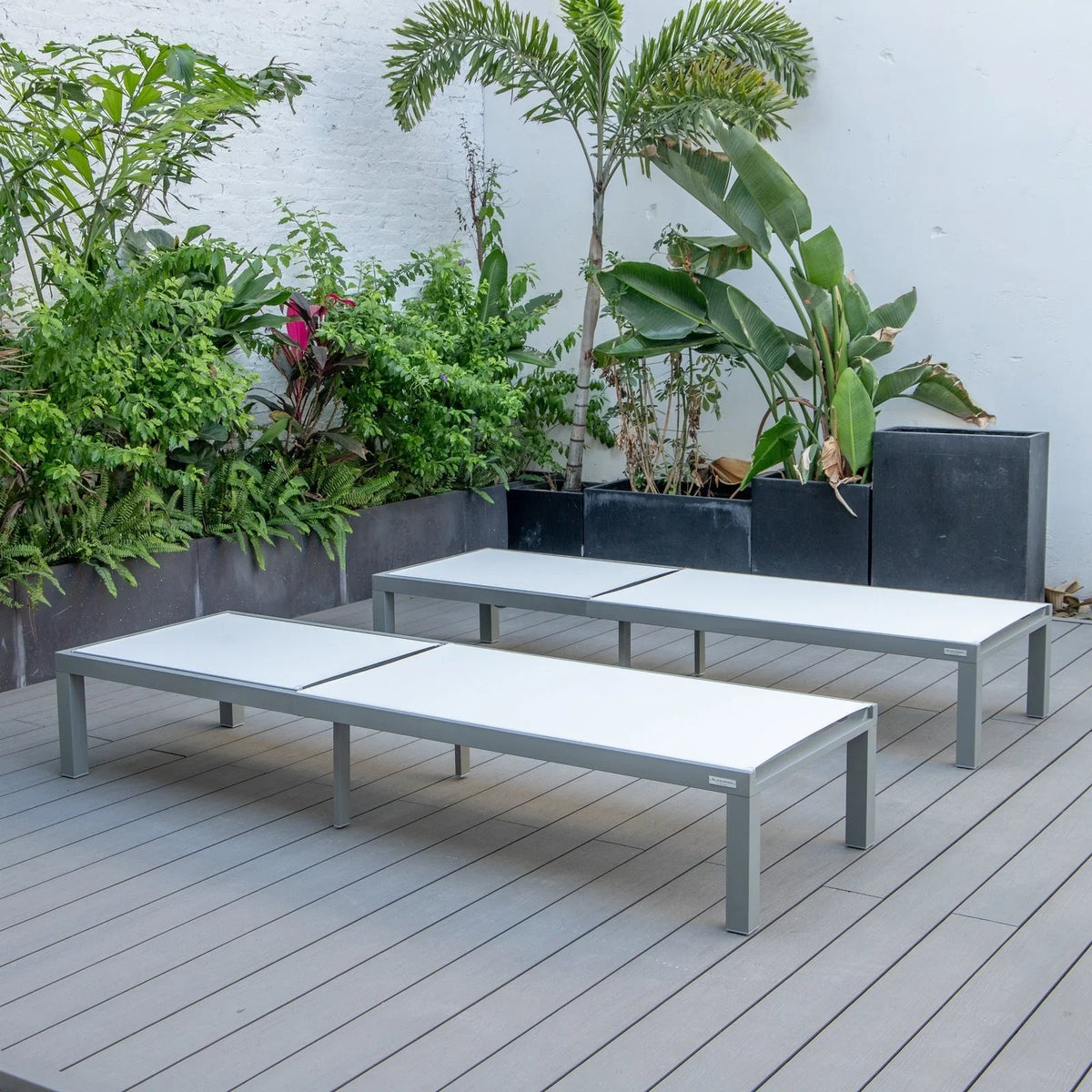 Marlin Patio Chaise Lounge Chair with Grey Aluminum Frame, Set of 2 - Elax Furniture