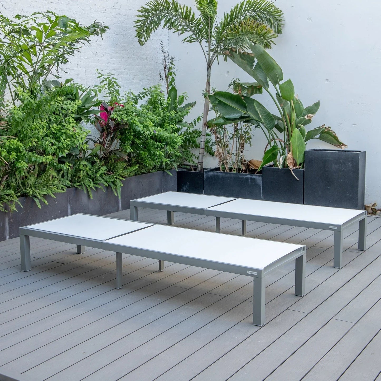 Marlin Patio Chaise Lounge Chair with Grey Aluminum Frame, Set of 2 - Elax Furniture