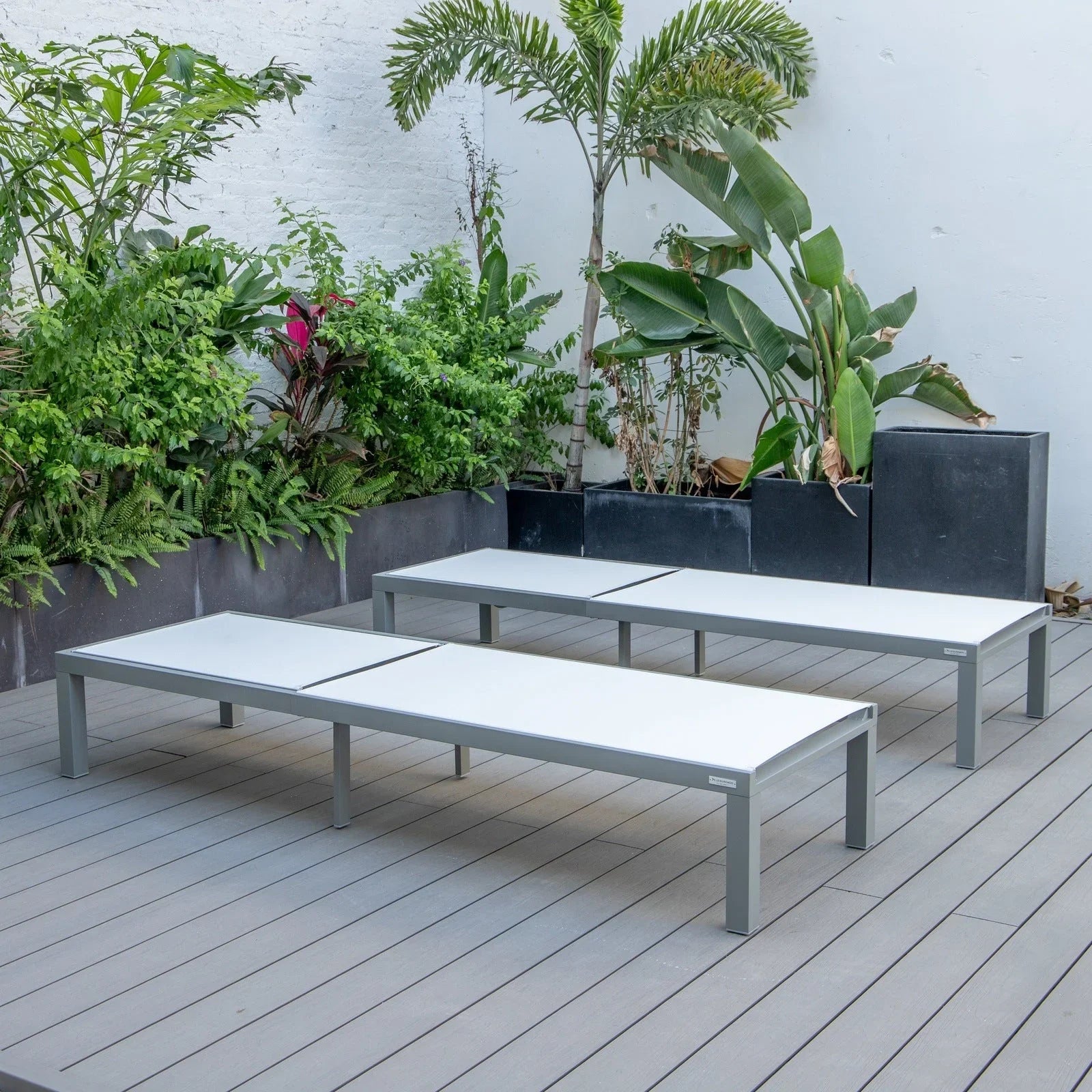 Marlin Patio Chaise Lounge Chair with Grey Aluminum Frame, Set of 2 - Elax Furniture