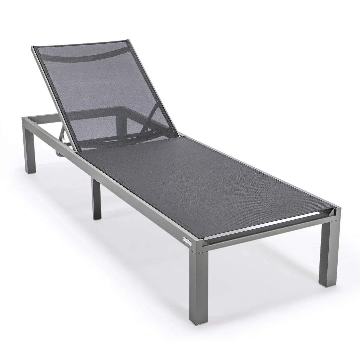 Marlin Modern Gray Aluminum Outdoor Chaise Lounge Chair With Square Fire Pit Side Table Set of 2 - Elax Furniture