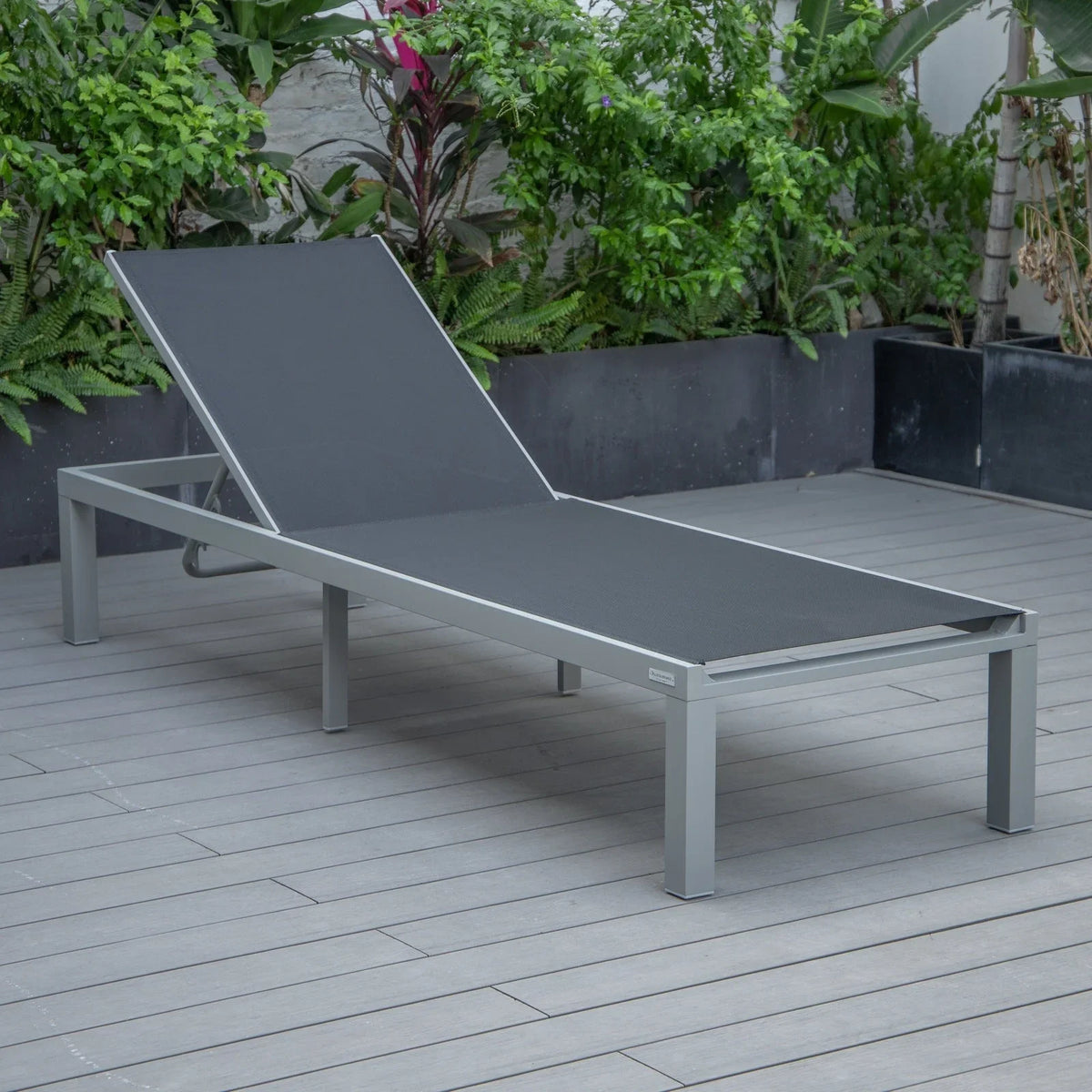 Marlin Modern Gray Aluminum Outdoor Chaise Lounge Chair With Square Fire Pit Side Table Set of 2 - Elax Furniture