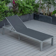 Marlin Modern Gray Aluminum Outdoor Chaise Lounge Chair With Square Fire Pit Side Table Set of 2 - Elax Furniture