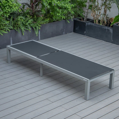 Marlin Modern Gray Aluminum Outdoor Chaise Lounge Chair With Square Fire Pit Side Table Set of 2 - Elax Furniture