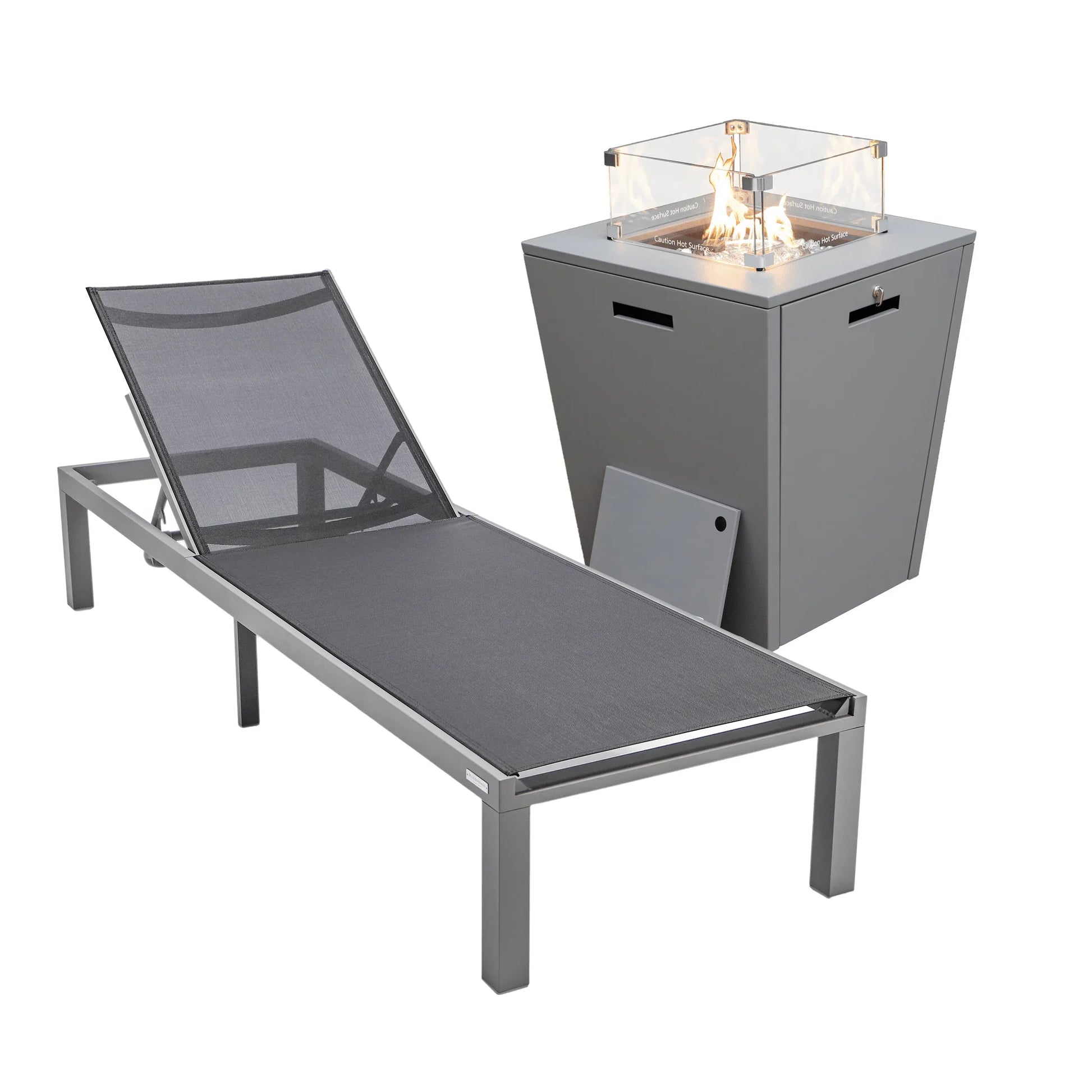 Marlin Aluminum Outdoor Chaise Lounge Chair with a Square Fire Pit Table - Elax Furniture