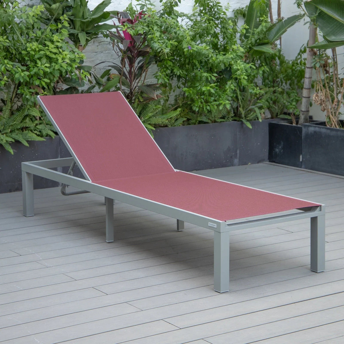 Marlin Modern Gray Aluminum Outdoor Chaise Lounge Chair With Square Fire Pit Side Table Set of 2 - Elax Furniture