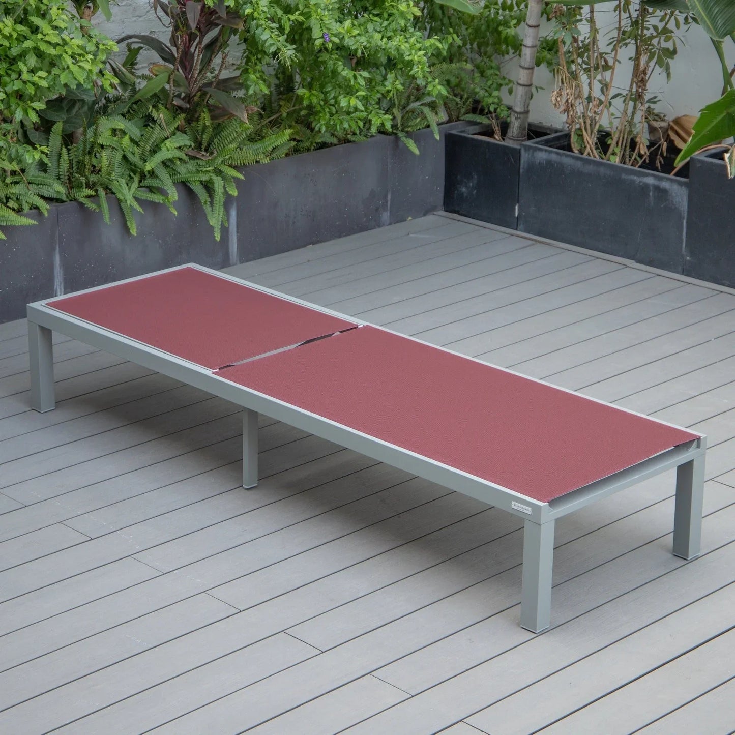 Marlin Modern Gray Aluminum Outdoor Chaise Lounge Chair With Square Fire Pit Side Table Set of 2 - Elax Furniture