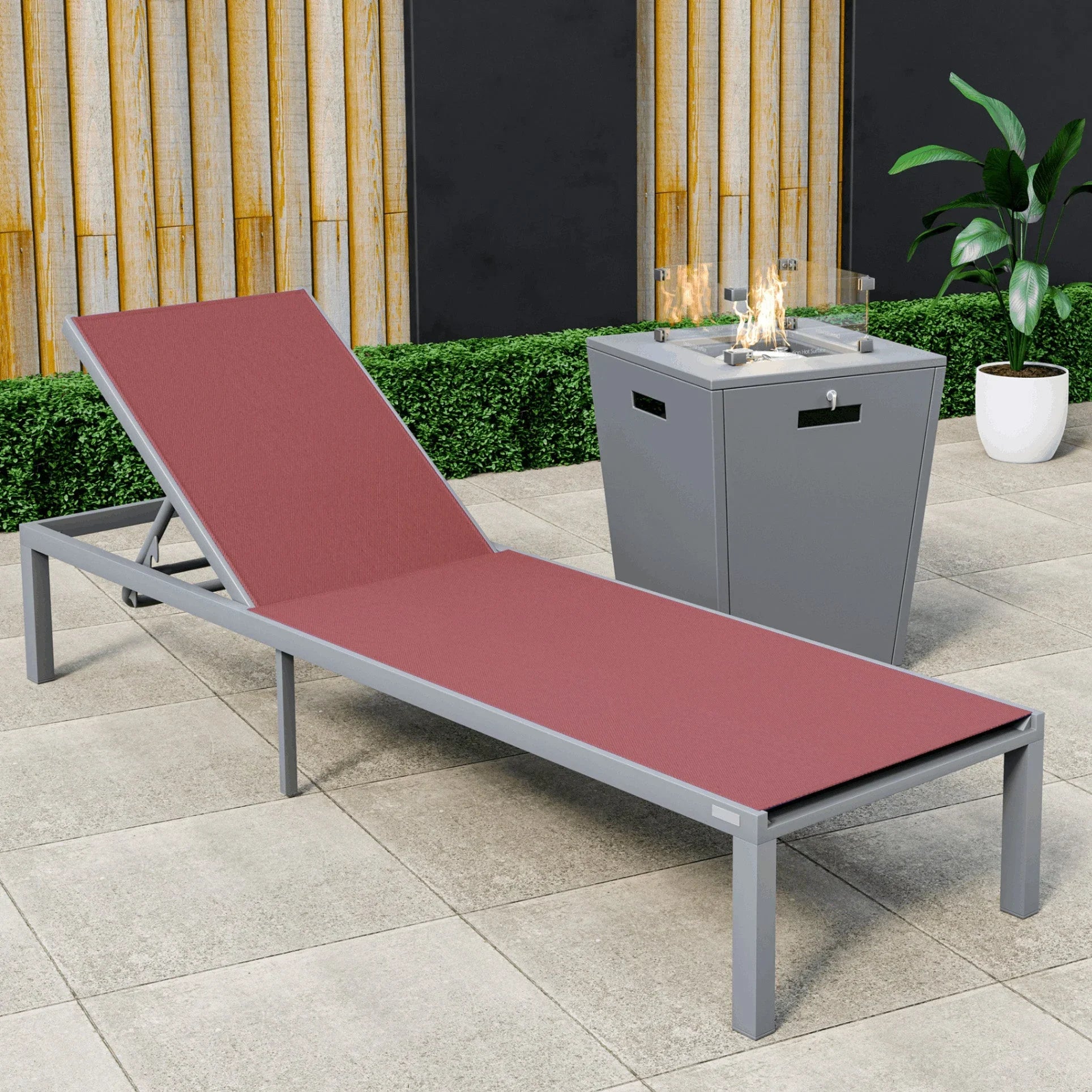 Marlin Aluminum Outdoor Chaise Lounge Chair with a Square Fire Pit Table - Elax Furniture