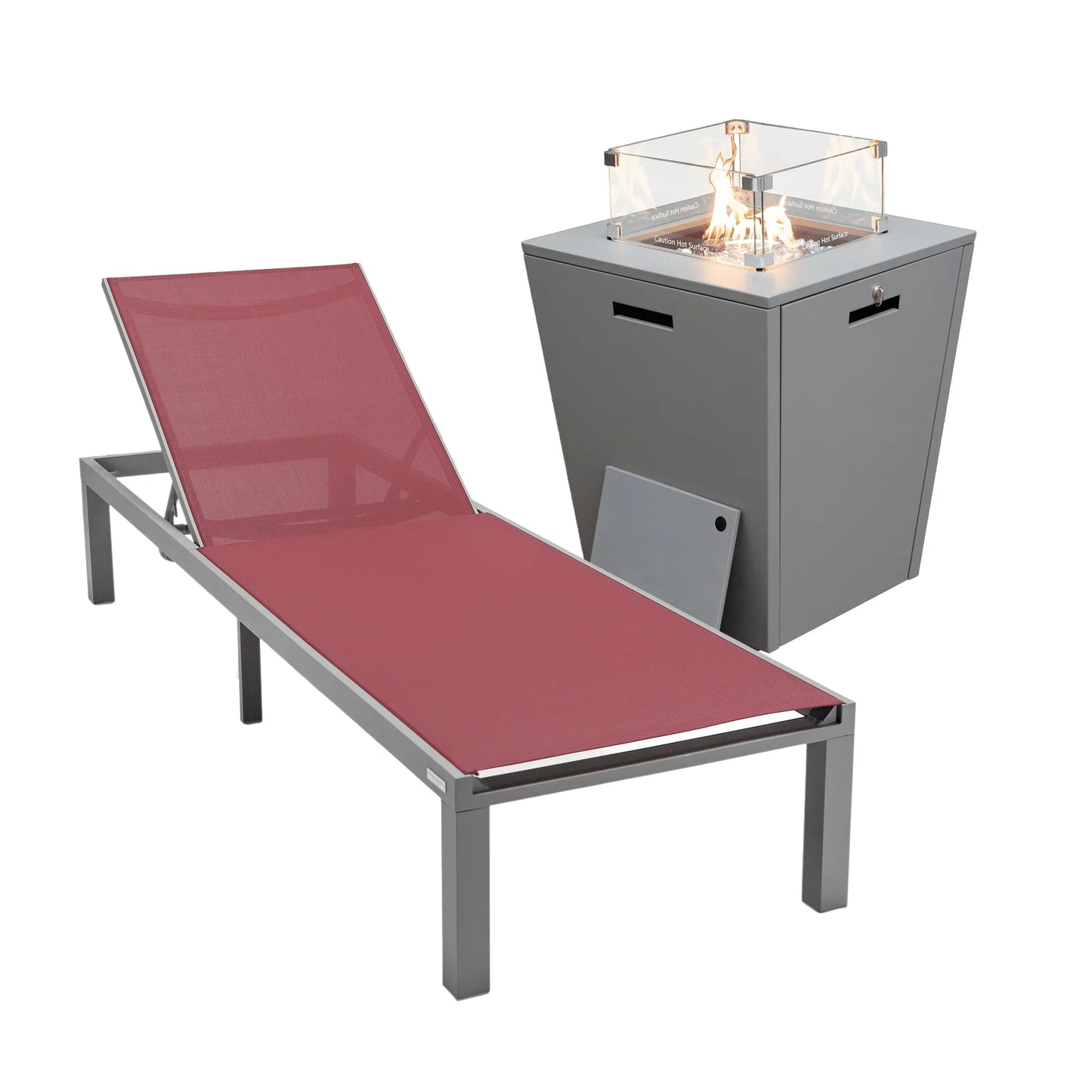 Marlin Aluminum Outdoor Chaise Lounge Chair with a Square Fire Pit Table - Elax Furniture
