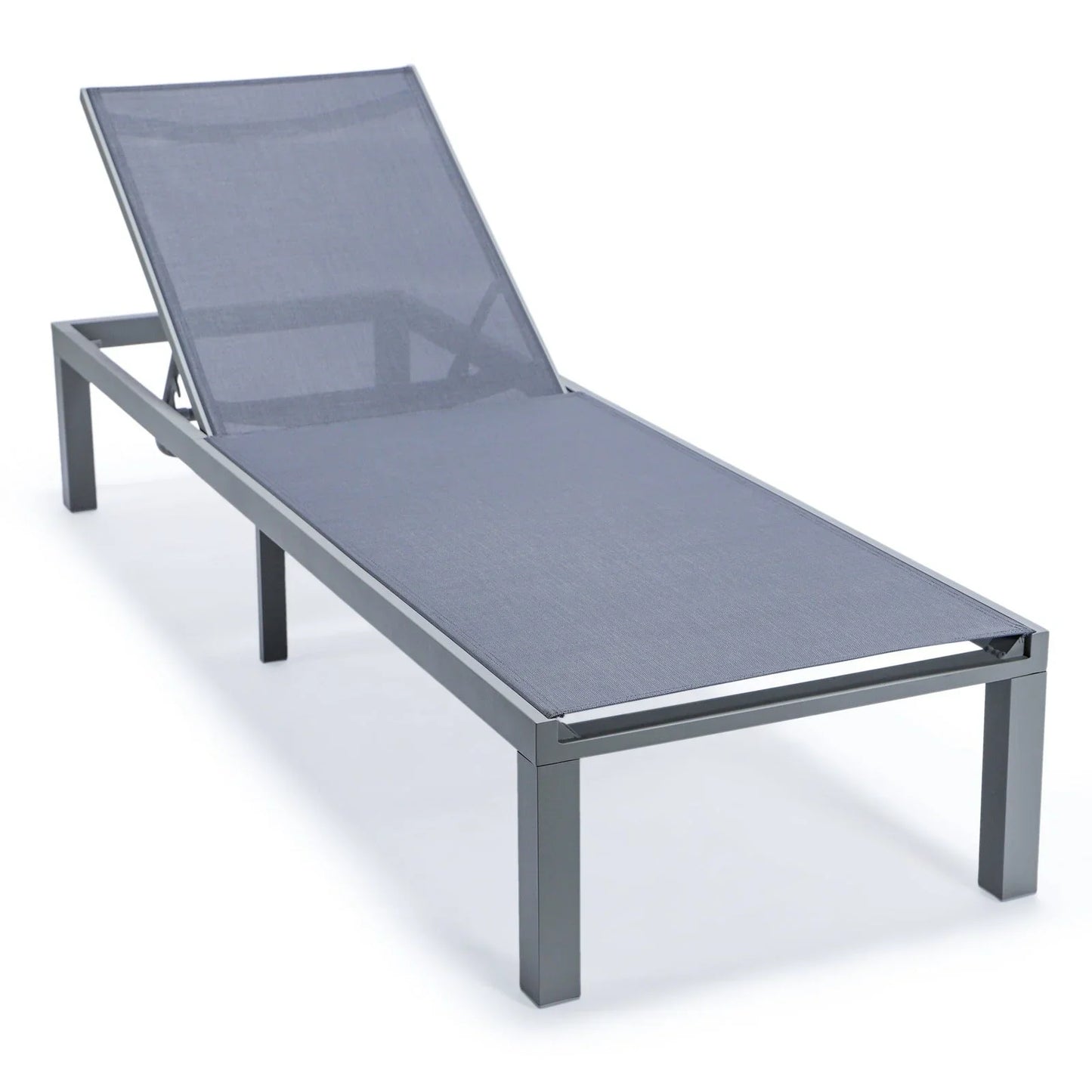 Marlin Modern Gray Aluminum Outdoor Chaise Lounge Chair With Square Fire Pit Side Table Set of 2 - Elax Furniture