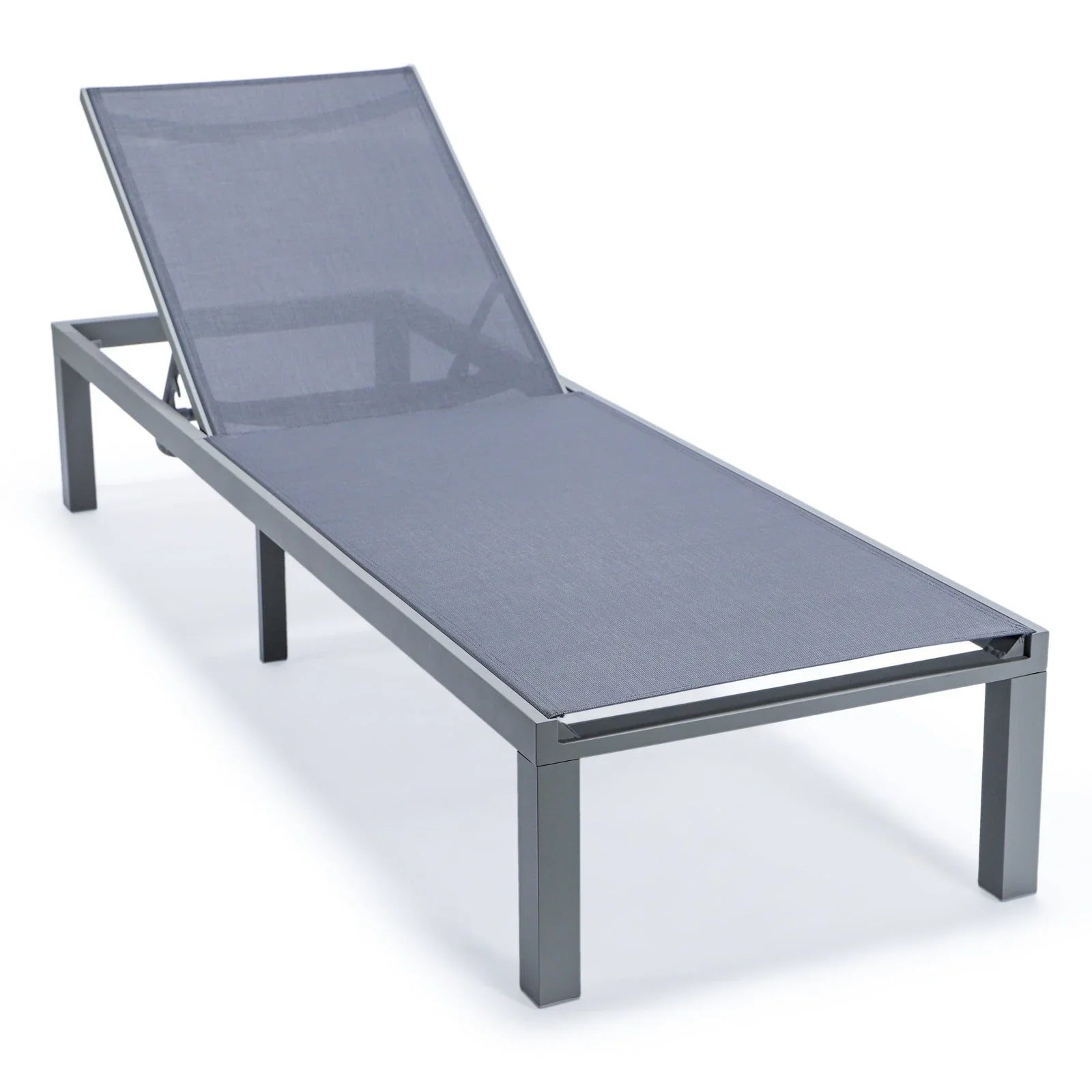 Marlin Modern Gray Aluminum Outdoor Chaise Lounge Chair With Square Fire Pit Side Table Set of 2 - Elax Furniture
