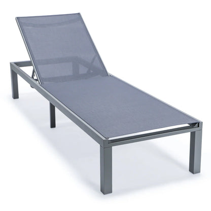 Marlin Modern Gray Aluminum Outdoor Chaise Lounge Chair With Square Fire Pit Side Table Set of 2 - Elax Furniture