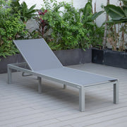 Marlin Modern Gray Aluminum Outdoor Chaise Lounge Chair With Square Fire Pit Side Table Set of 2 - Elax Furniture