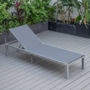 Marlin Modern Gray Aluminum Outdoor Chaise Lounge Chair With Square Fire Pit Side Table Set of 2 - Elax Furniture
