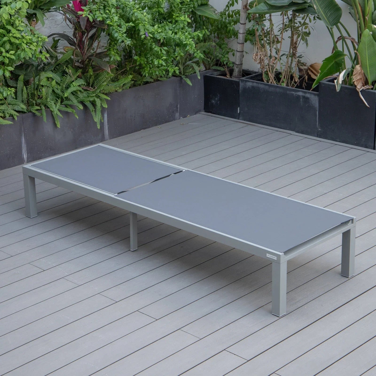 Marlin Modern Gray Aluminum Outdoor Chaise Lounge Chair With Square Fire Pit Side Table Set of 2 - Elax Furniture