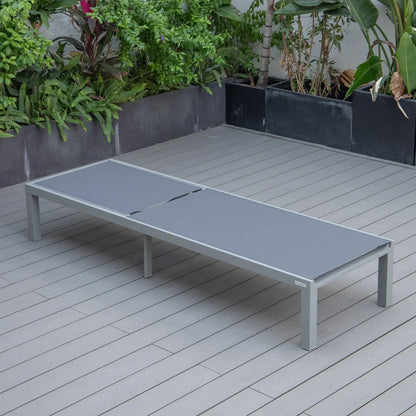 Marlin Modern Gray Aluminum Outdoor Chaise Lounge Chair With Square Fire Pit Side Table Set of 2 - Elax Furniture