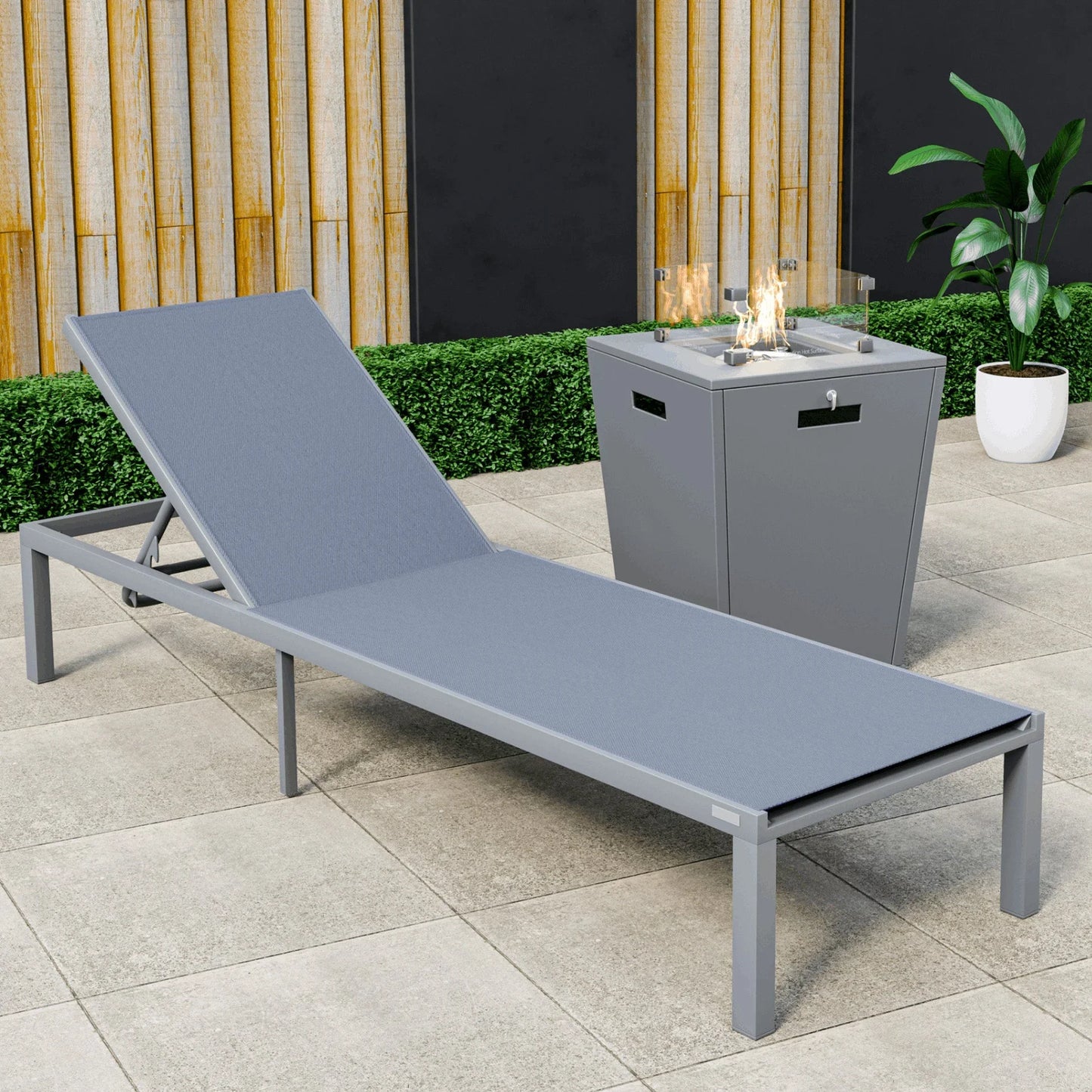 Marlin Aluminum Outdoor Chaise Lounge Chair with a Square Fire Pit Table - Elax Furniture