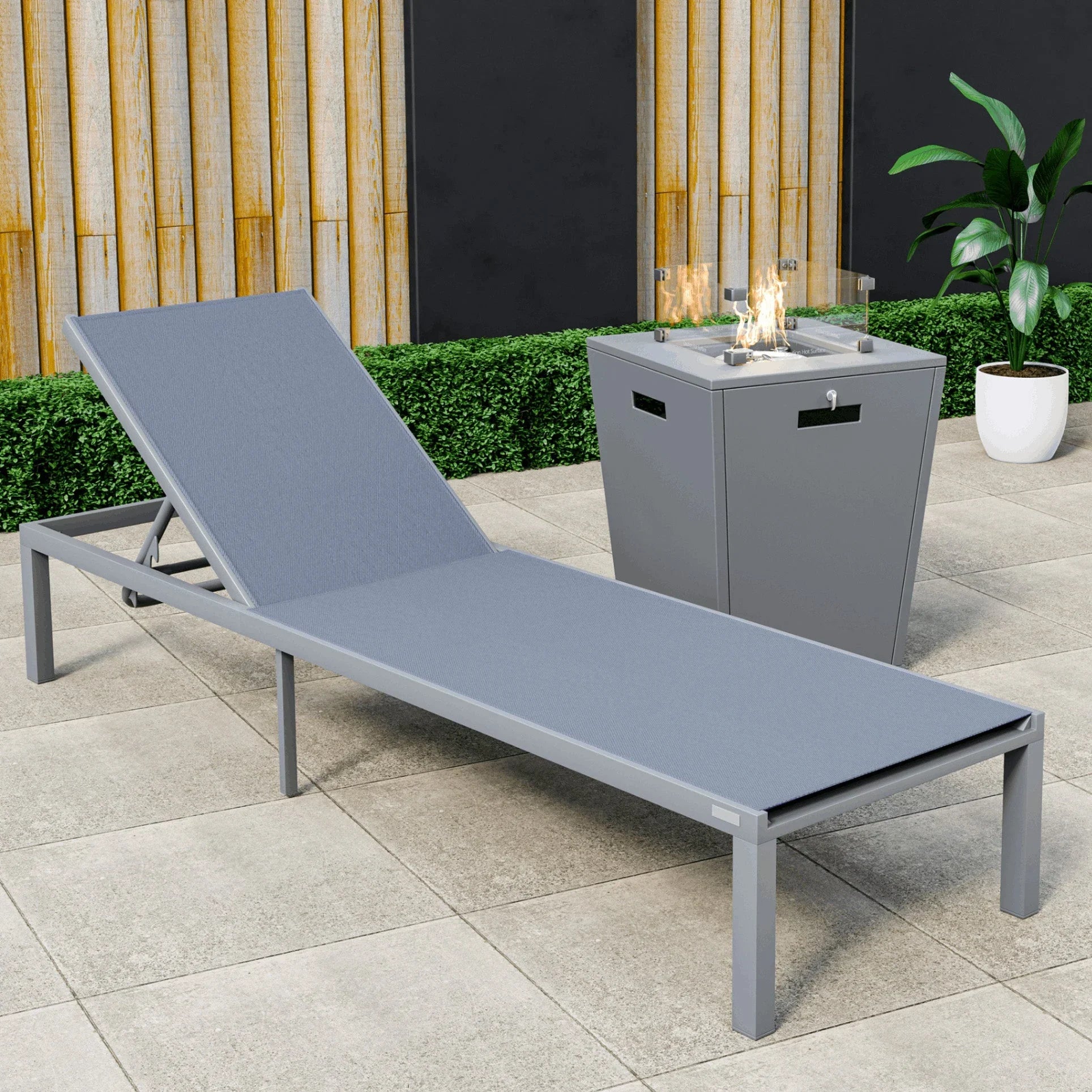 Marlin Aluminum Outdoor Chaise Lounge Chair with a Square Fire Pit Table - Elax Furniture