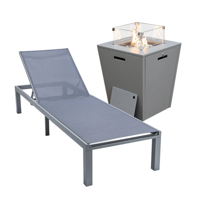 Marlin Aluminum Outdoor Chaise Lounge Chair with a Square Fire Pit Table - Elax Furniture