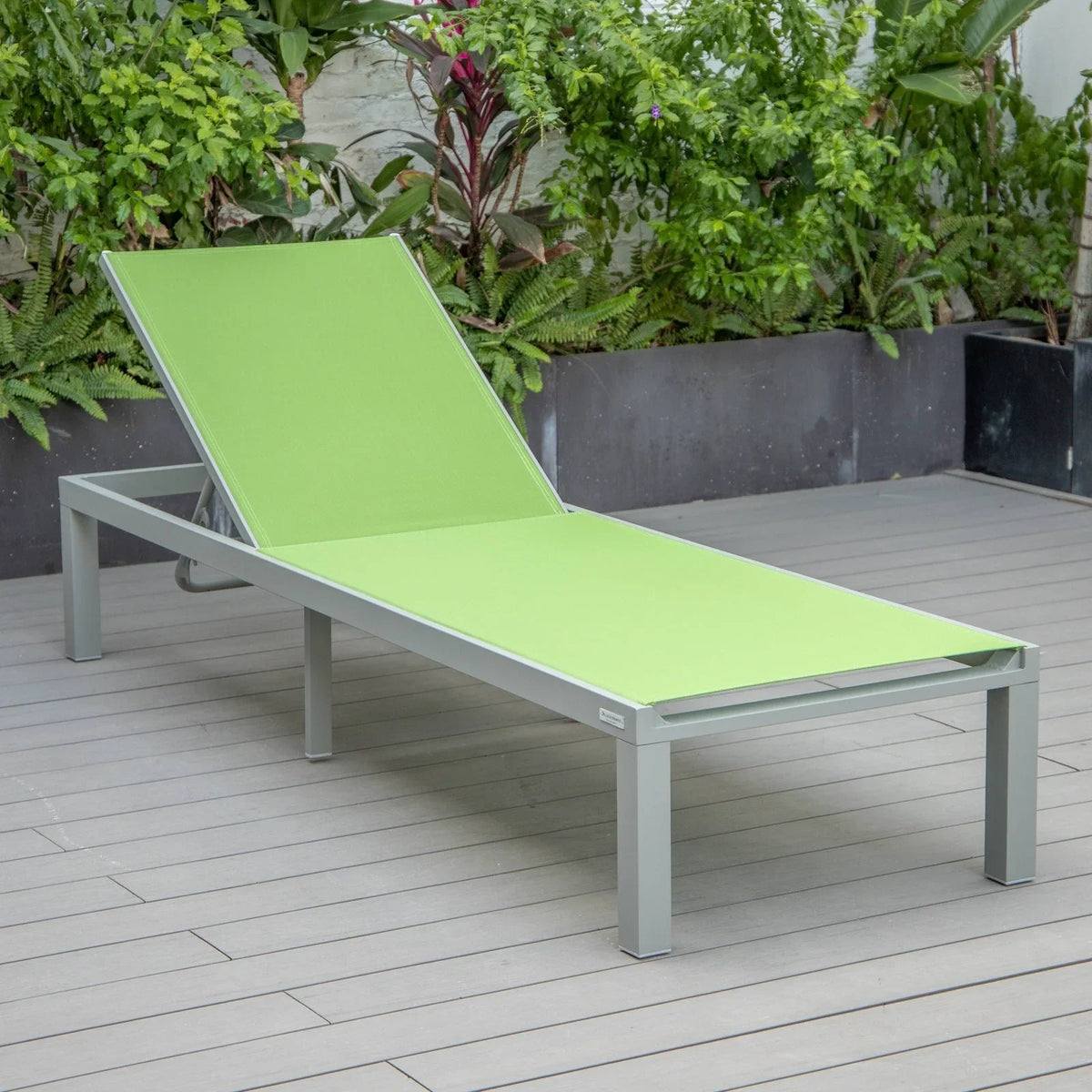 Marlin Modern Gray Aluminum Outdoor Chaise Lounge Chair With Square Fire Pit Side Table Set of 2 - Elax Furniture