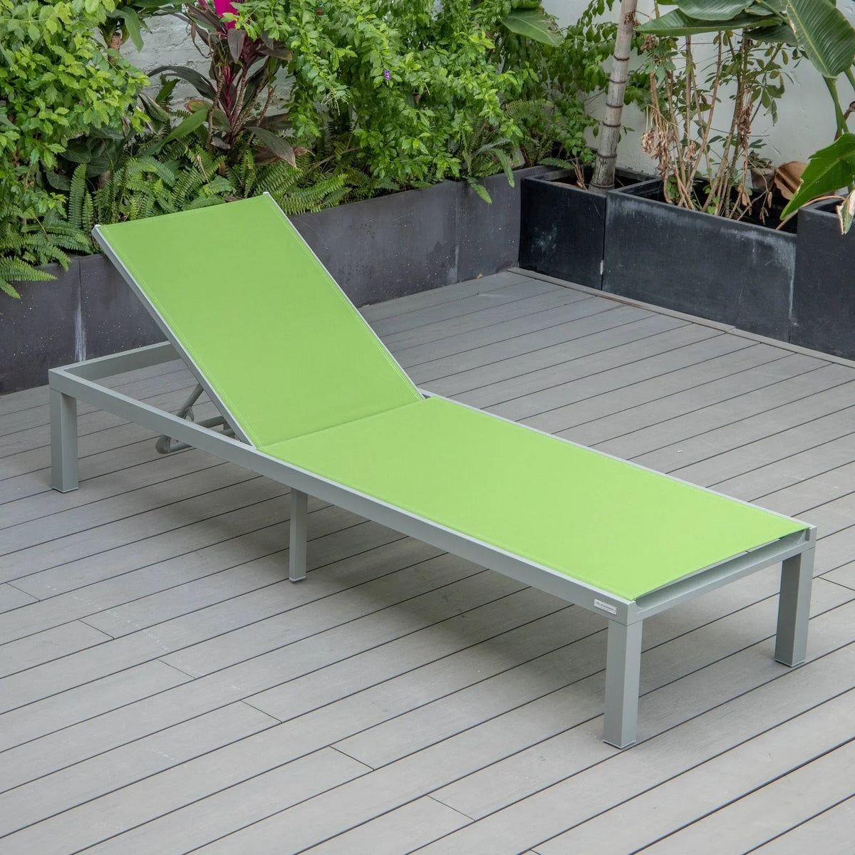 Marlin Modern Gray Aluminum Outdoor Chaise Lounge Chair With Square Fire Pit Side Table Set of 2 - Elax Furniture