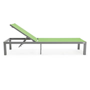 Marlin Modern Gray Aluminum Outdoor Chaise Lounge Chair With Square Fire Pit Side Table Set of 2 - Elax Furniture
