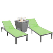 Marlin Modern Gray Aluminum Outdoor Chaise Lounge Chair With Square Fire Pit Side Table Set of 2 - Elax Furniture