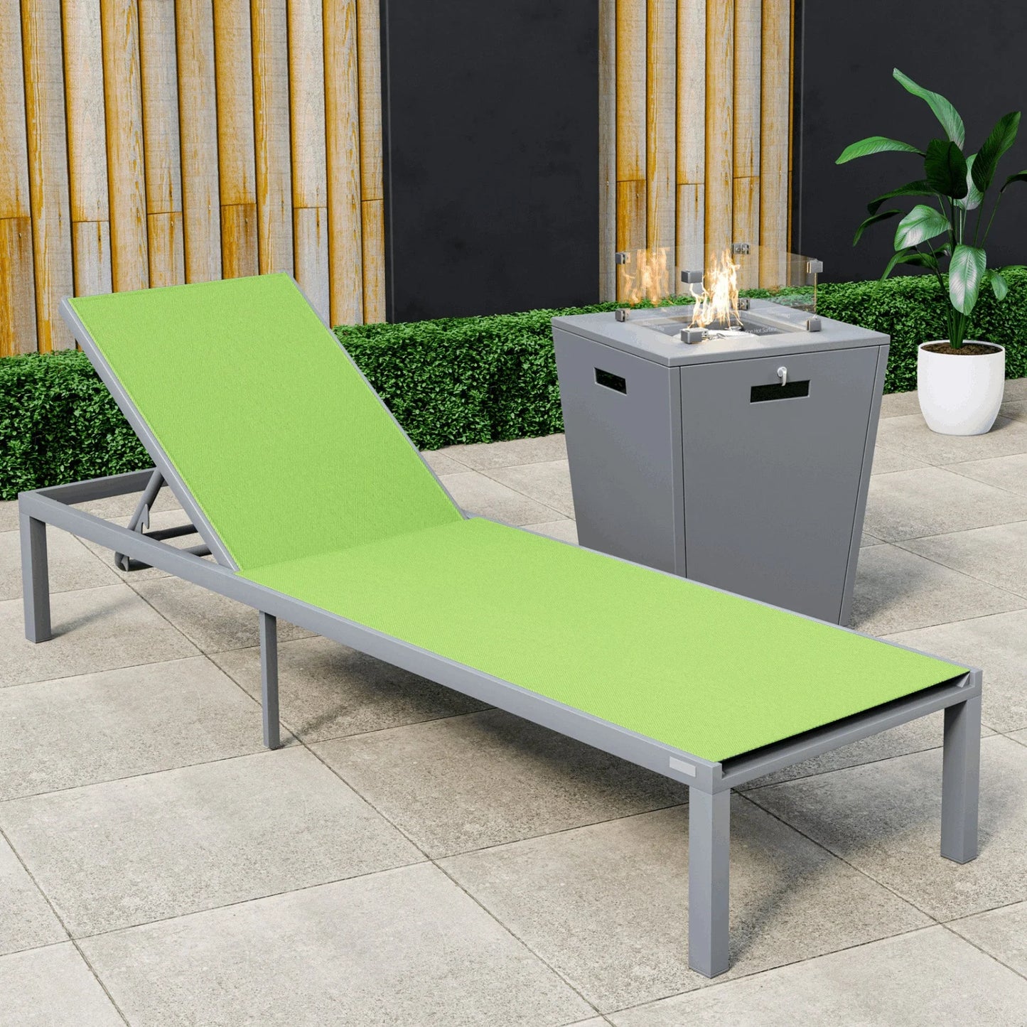 Marlin Aluminum Outdoor Chaise Lounge Chair with a Square Fire Pit Table - Elax Furniture