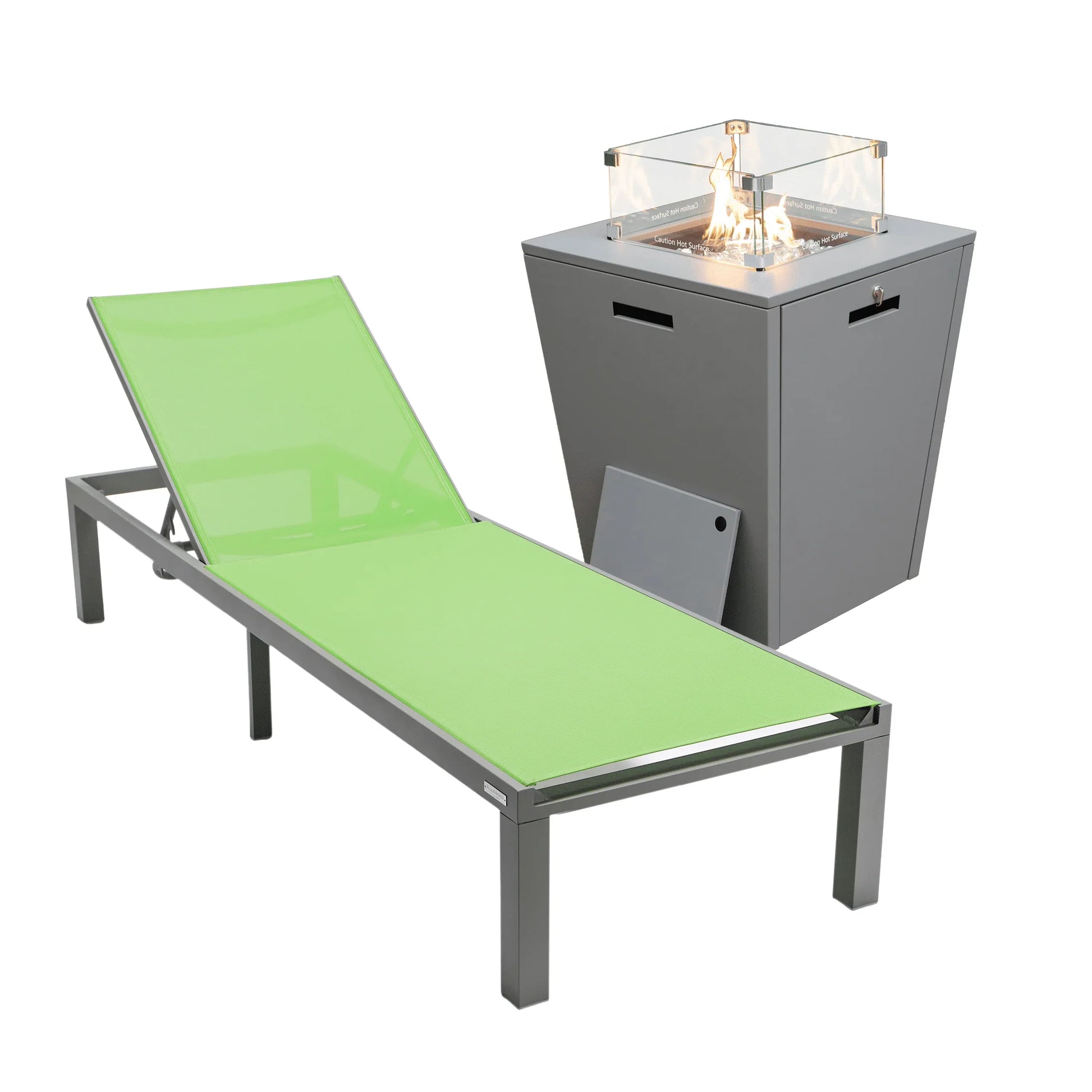 Marlin Aluminum Outdoor Chaise Lounge Chair with a Square Fire Pit Table - Elax Furniture
