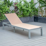 Marlin Modern Gray Aluminum Outdoor Chaise Lounge Chair With Square Fire Pit Side Table Set of 2 - Elax Furniture