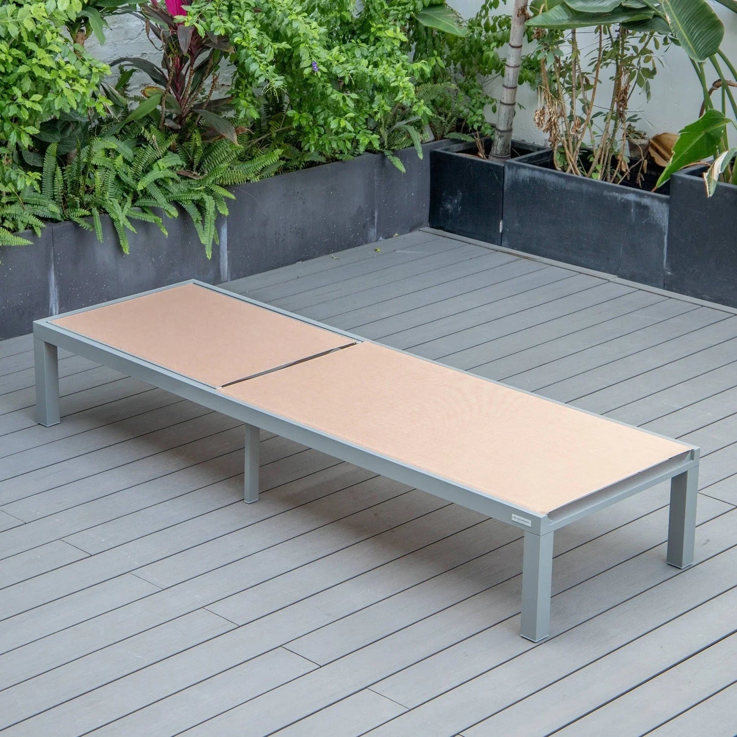 Marlin Modern Gray Aluminum Outdoor Chaise Lounge Chair With Square Fire Pit Side Table Set of 2 - Elax Furniture