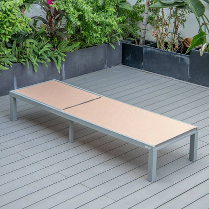 Marlin Modern Gray Aluminum Outdoor Chaise Lounge Chair With Square Fire Pit Side Table Set of 2 - Elax Furniture