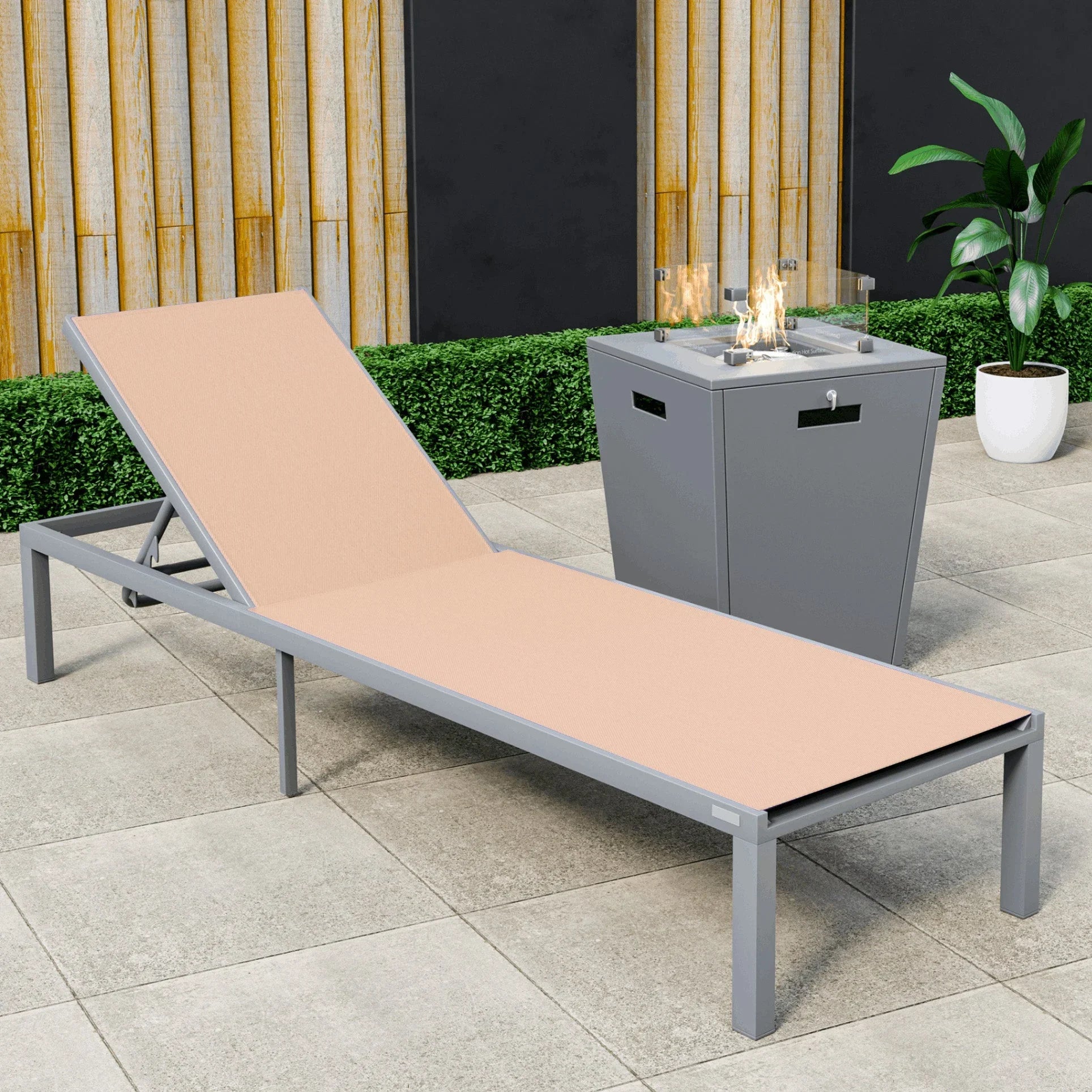 Marlin Aluminum Outdoor Chaise Lounge Chair with a Square Fire Pit Table - Elax Furniture